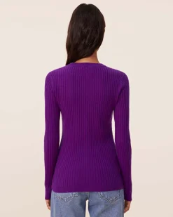 Pull Cachemire Col Rond Manches Cotelees, 2 Fils