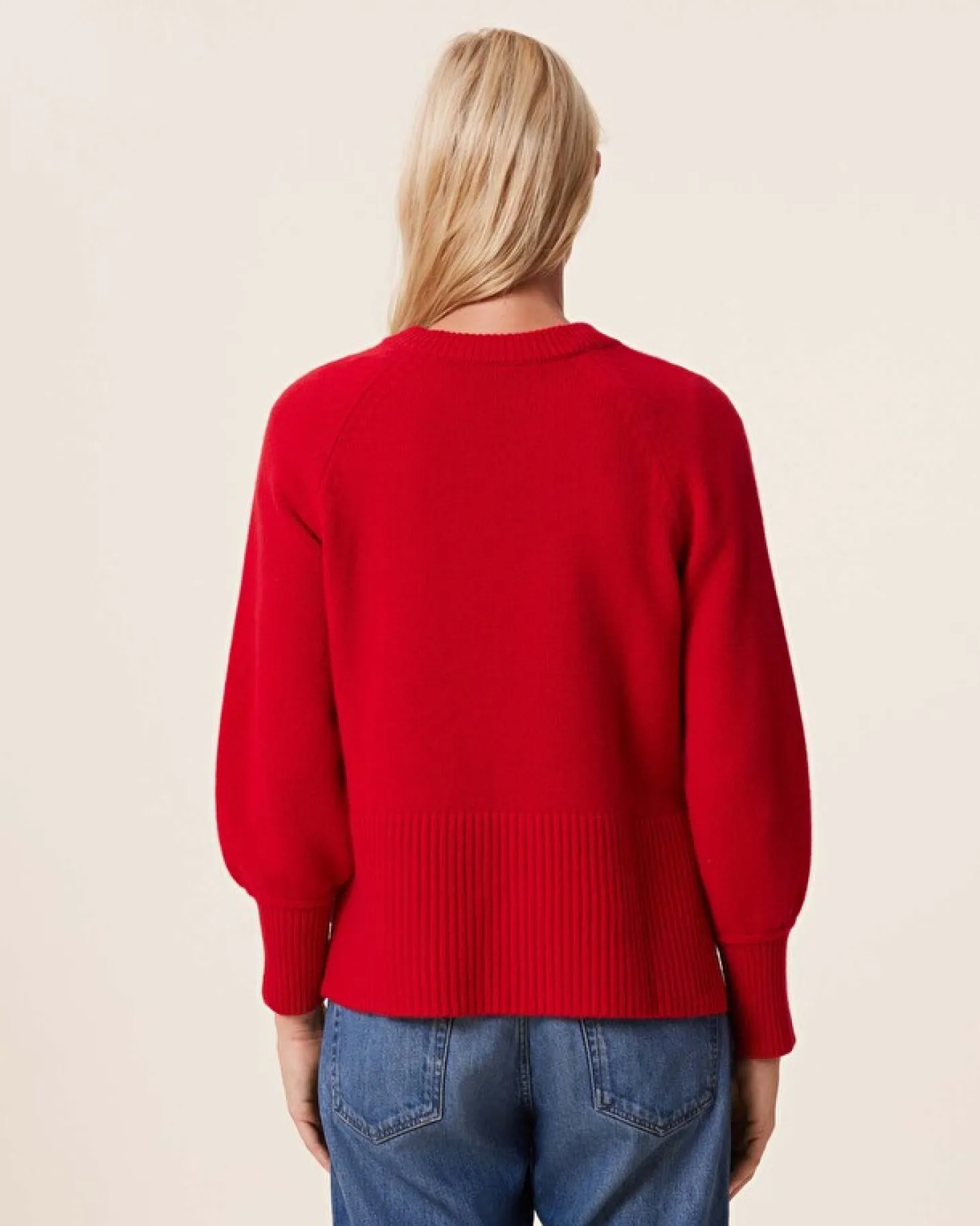 Pull Cachemire Col Rond Manches Ballons, 8 Fils