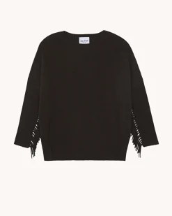 Pull Cachemire Col Rond Manches Franges, 2 Fils