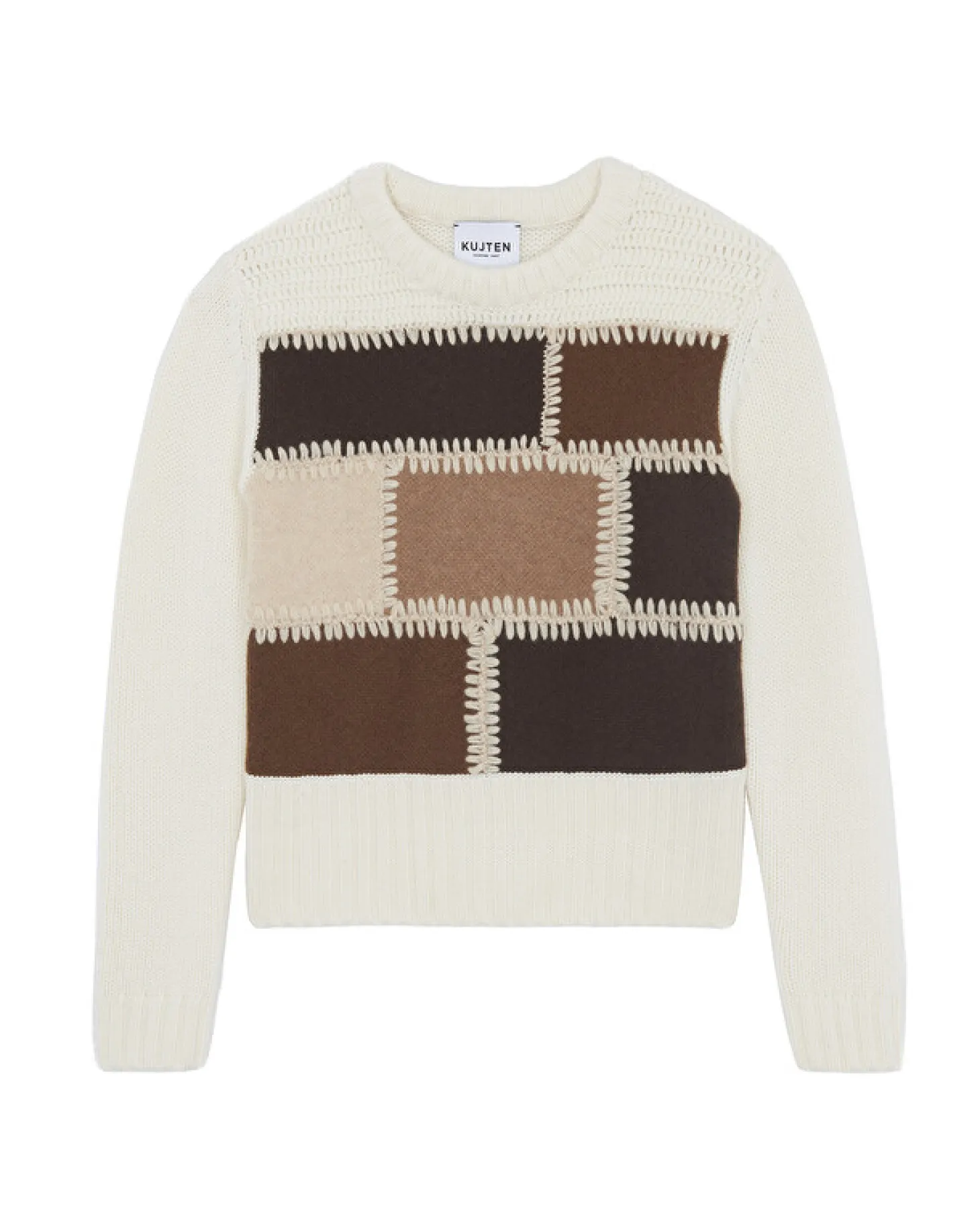 Pull Cachemire Col Rond Patchwork, 8 Fils