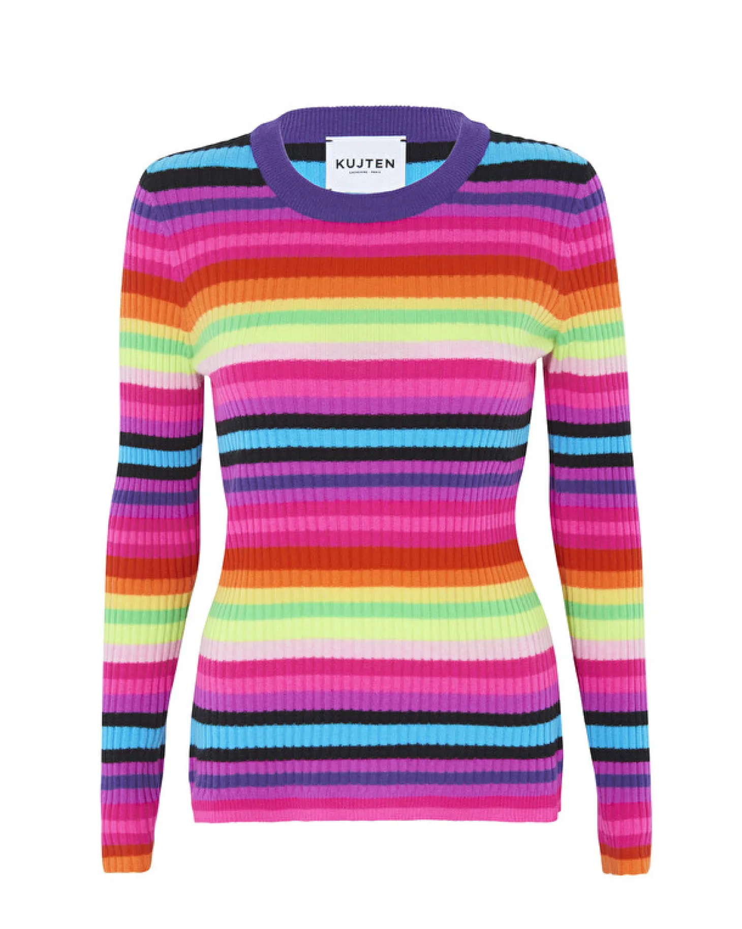 Pull Cachemire Col Rond Raye, 2 Fils