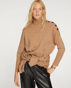 Pull Cachemire Col Roule Boutons Noirs