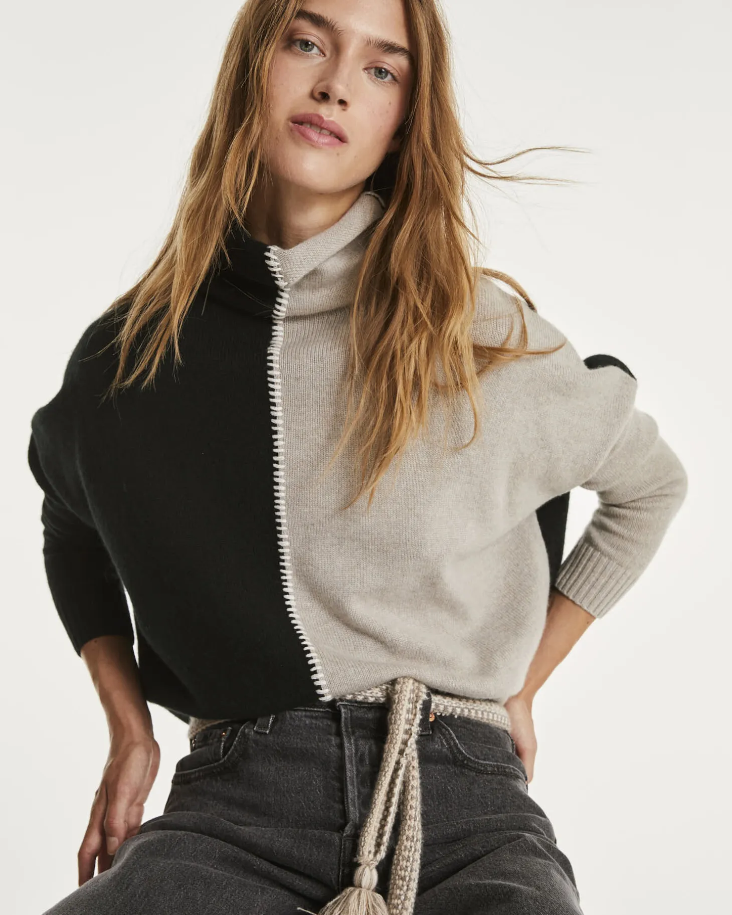 Pull Cachemire Col Roule Oversize Femme