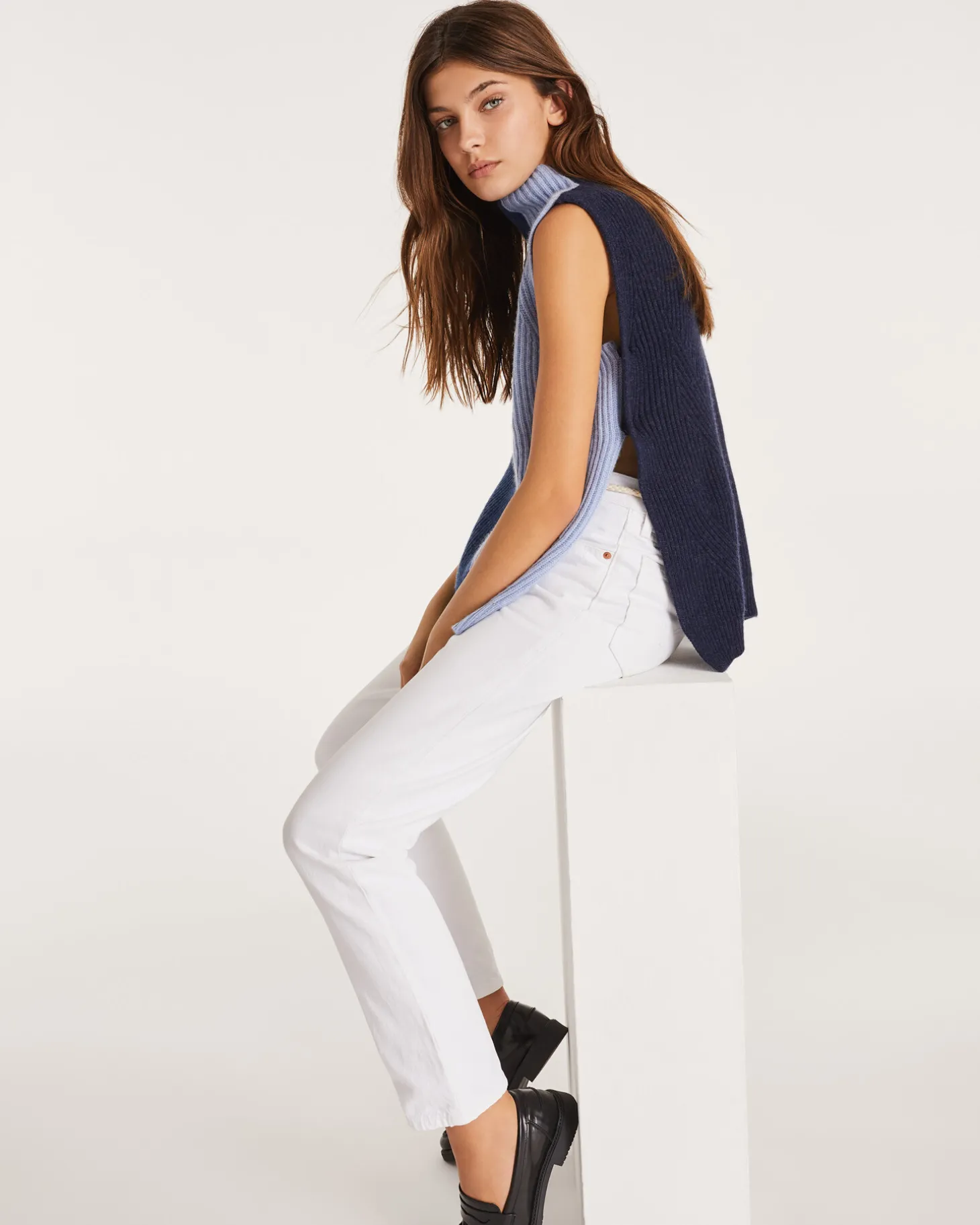 Pull Cachemire Col Roule Sans Manches