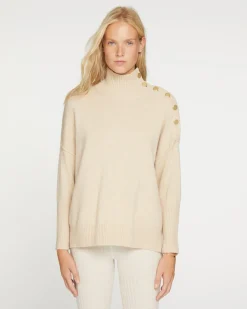 Pull Cachemire Col Roule Boutons Dores