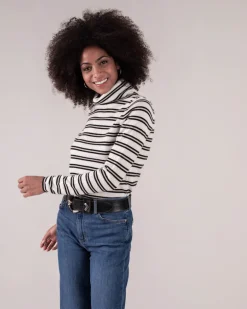 Pull Cachemire Col Roule Raye Femme