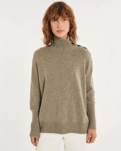 Pull Cachemire Col Roule Boutons Noirs