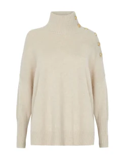 Pull Cachemire Col Roule Boutons Dores