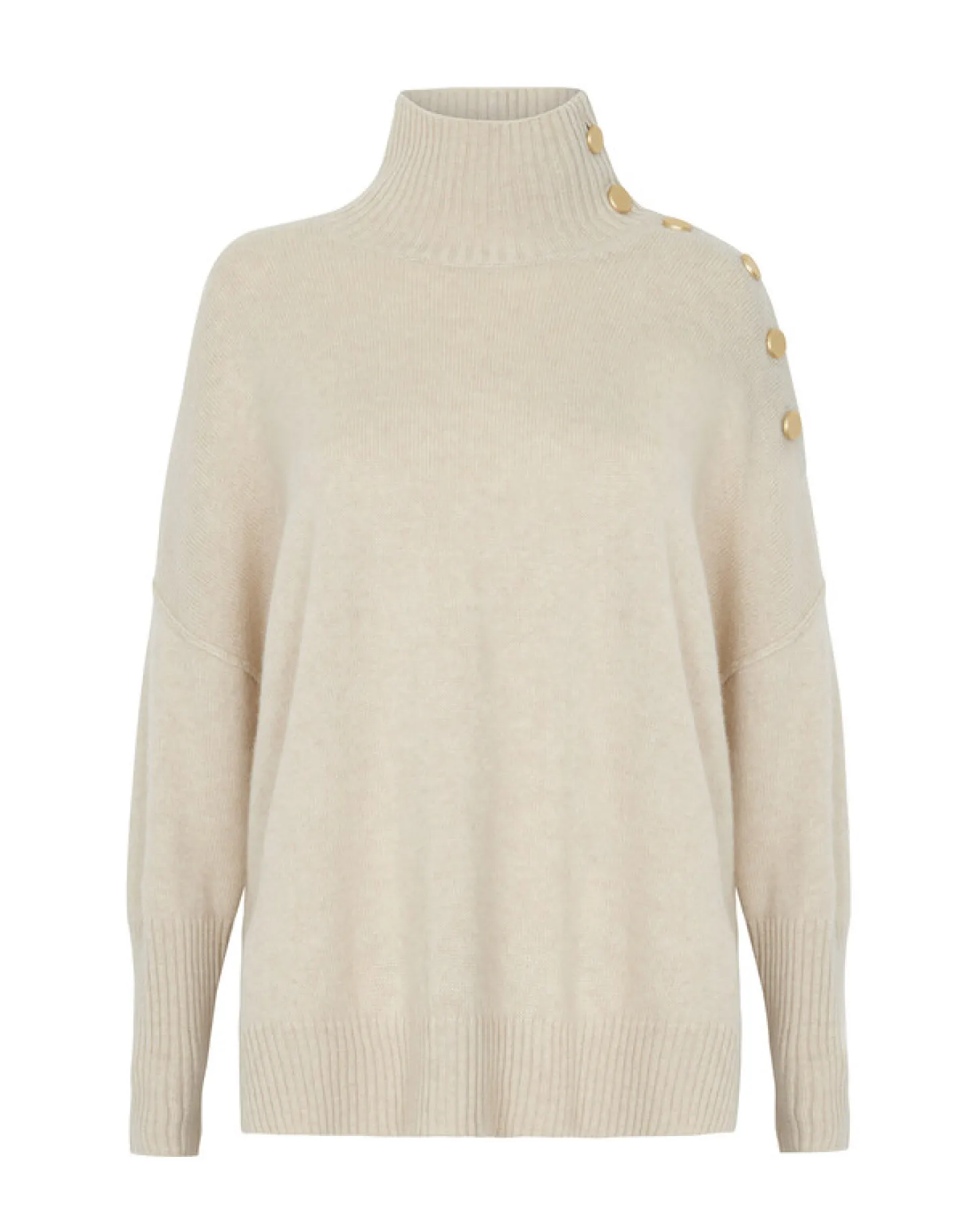 Pull Cachemire Col Roule Boutons Dores