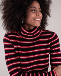 Pull Cachemire Col Roule Raye Femme