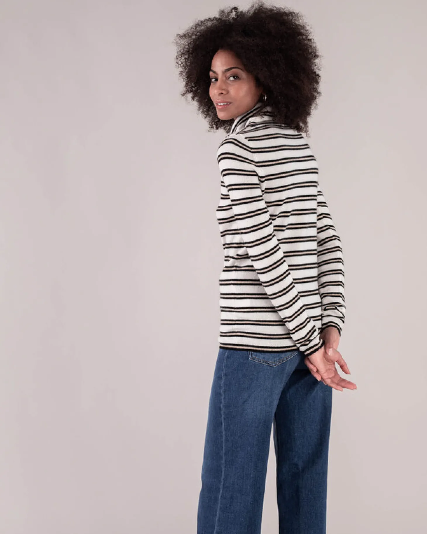 Pull Cachemire Col Roule Raye Femme