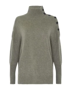 Pull Cachemire Col Roule Boutons Noirs