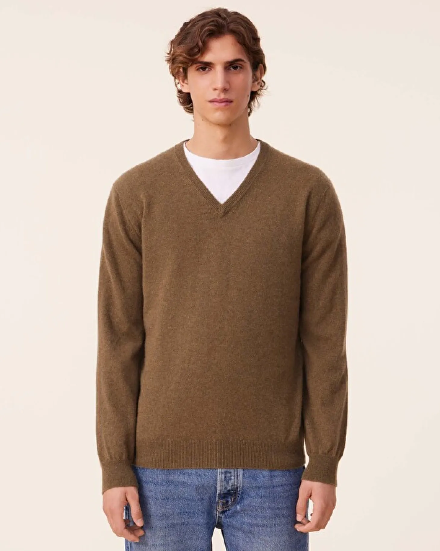 Pull Cachemire Col V Basic , 2 Fils