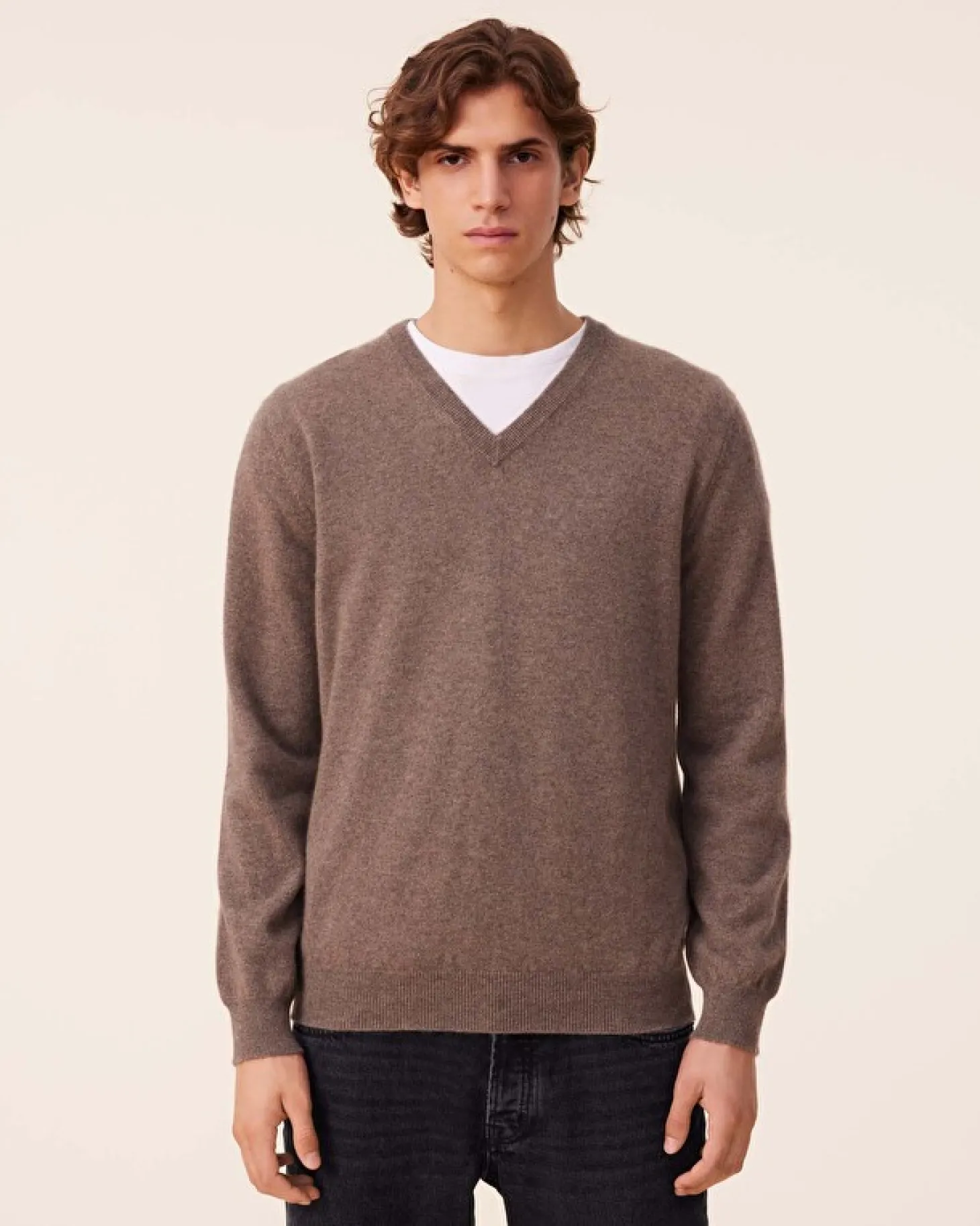 Pull Cachemire Col V Basic , 2 Fils