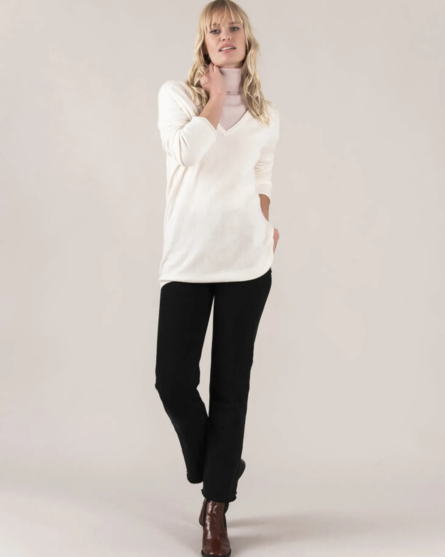 Pull Cachemire Col V Femme Boyfriend