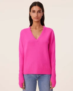 Pull Cachemire Col V Manches Mitaines, 4 Fils