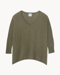 Pull Cachemire Col V Oversize Manche 3/4