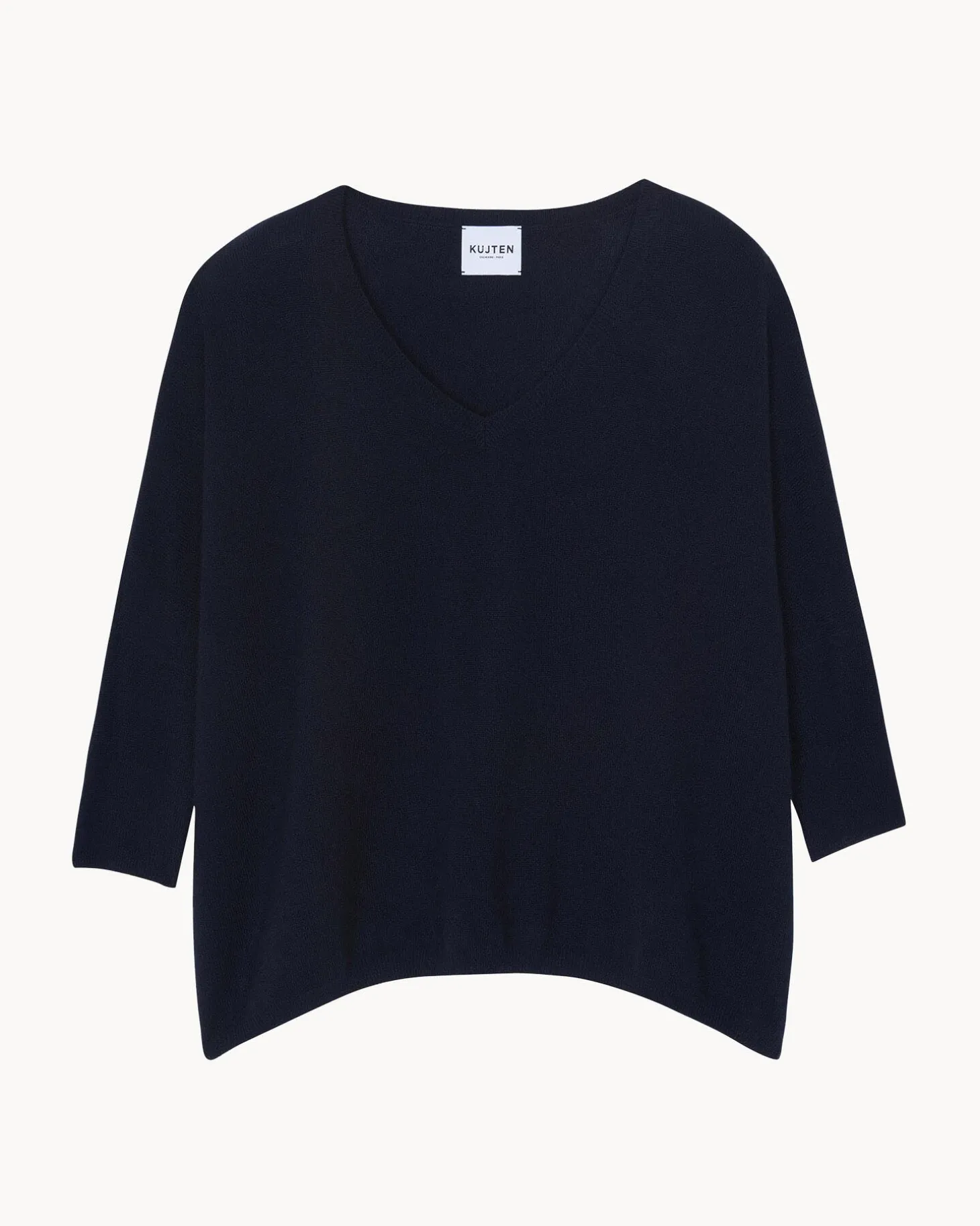 Pull Cachemire Col V Oversize Manche 3/4