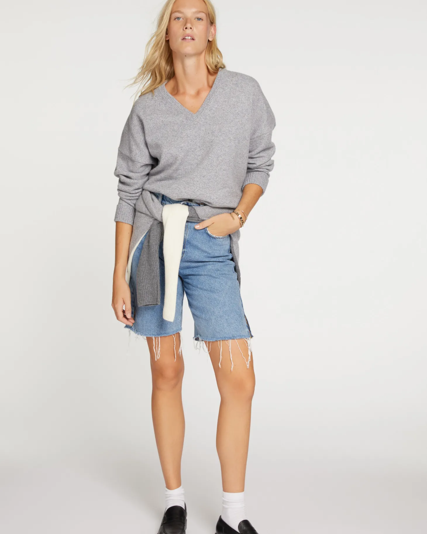 Pull Cachemire Col V Oversize Femme