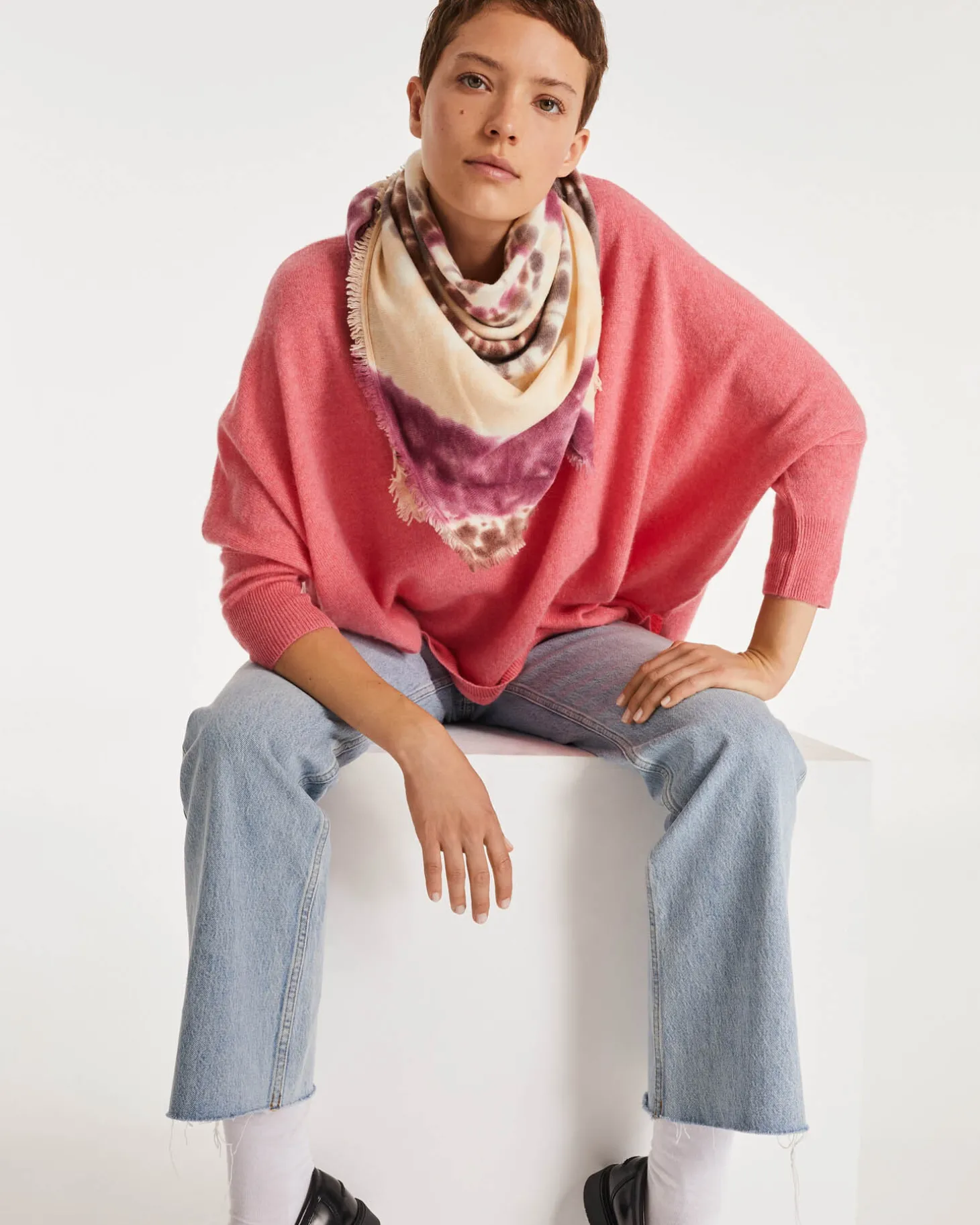 Pull Cachemire Col V Oversize Manche 3/4