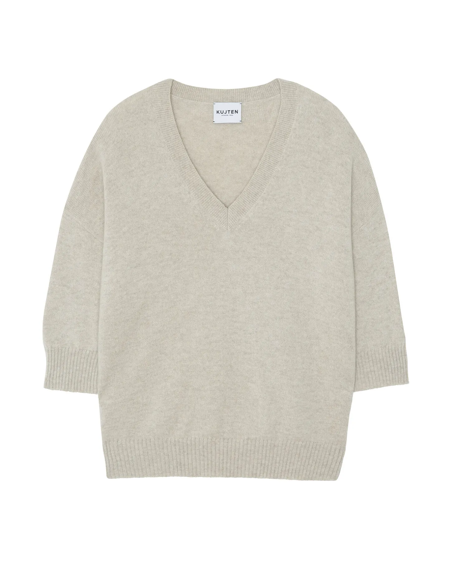 Pull Cachemire Col V Oversize Manche 3/4