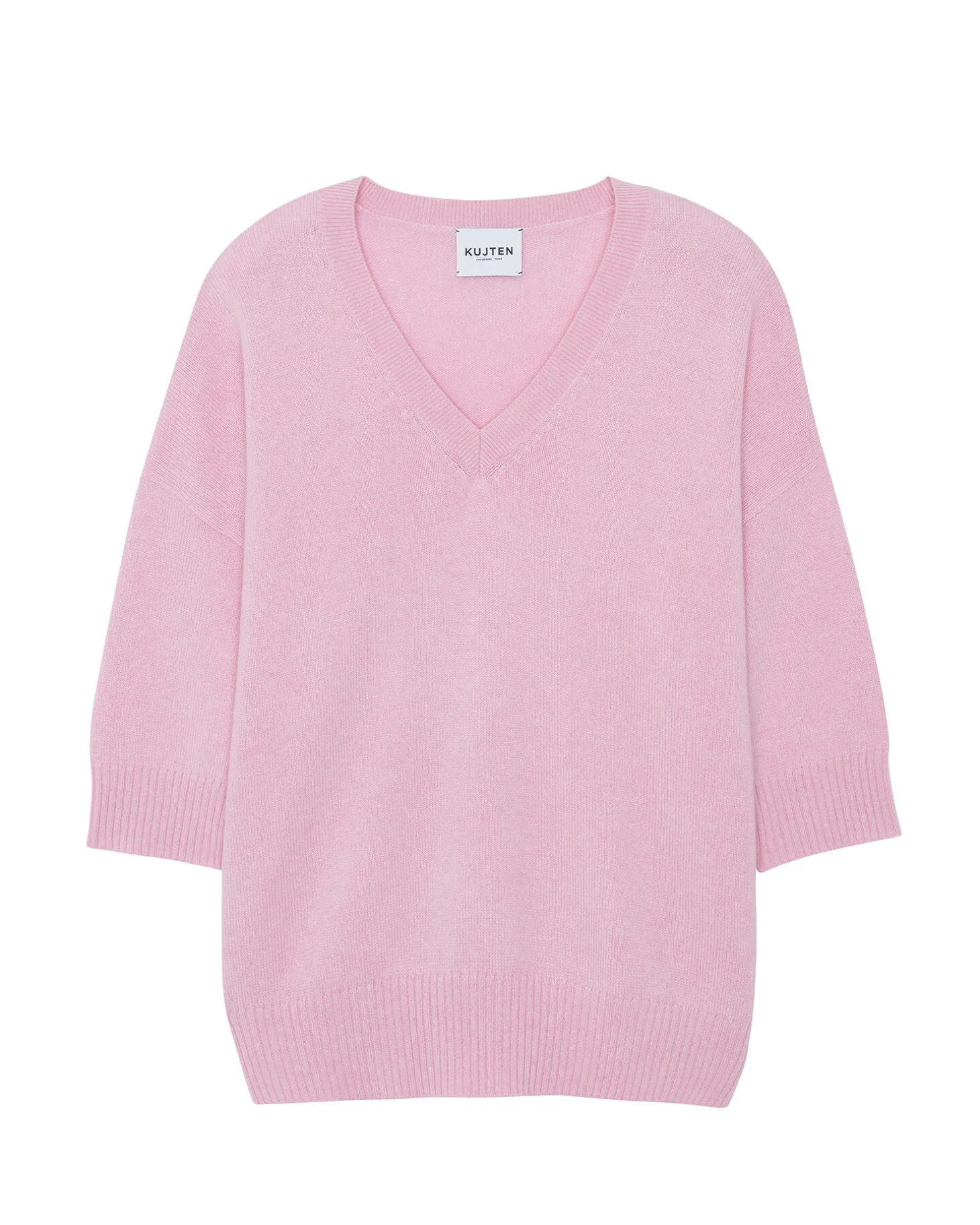 Pull Cachemire Col V Oversize Manche 3/4