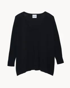 Pull Cachemire Col V Oversize Manche 3/4
