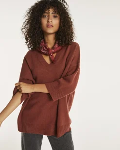 Pull Cachemire Col V Oversize Manche 3/4