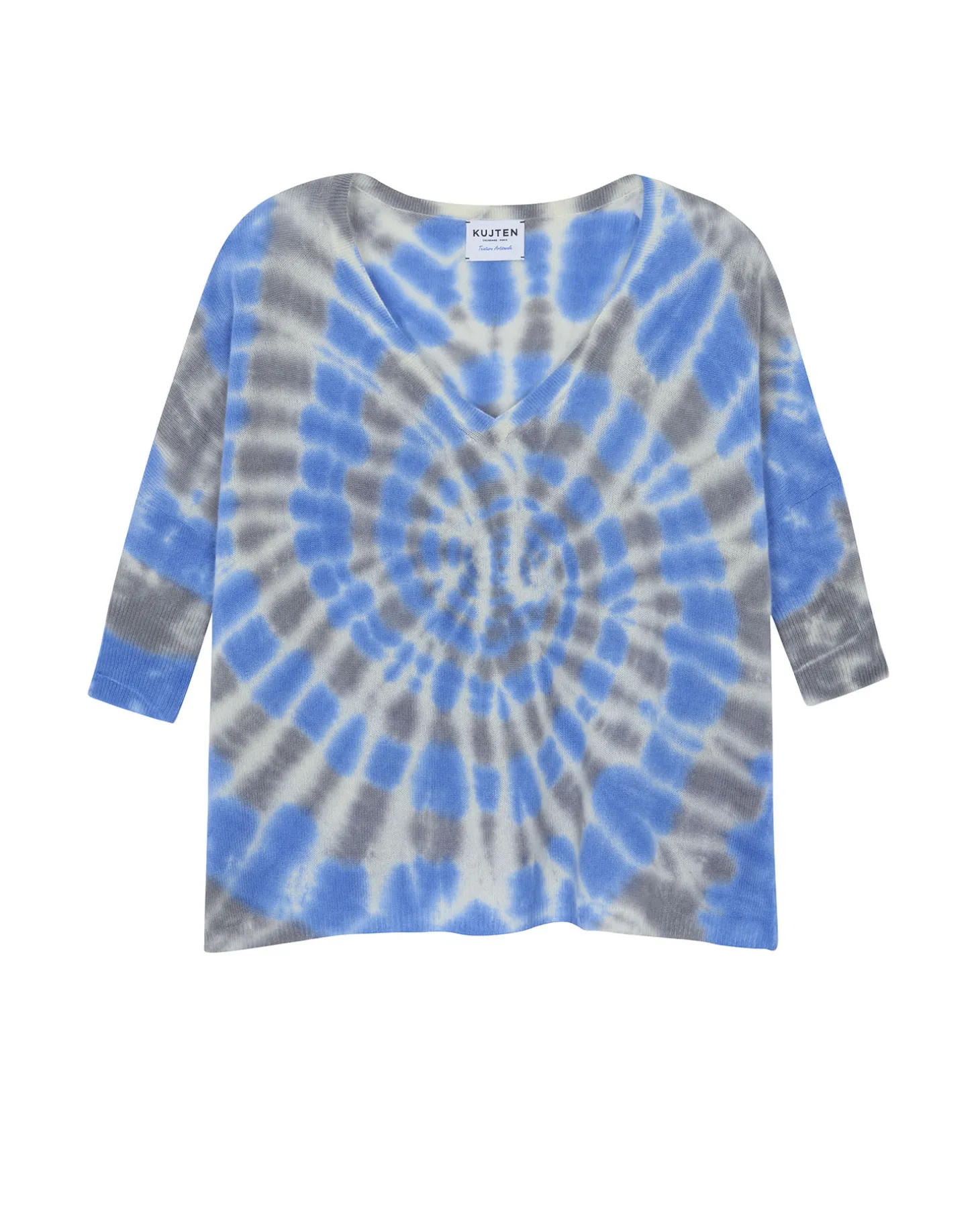 Pull Cachemire Col V Oversize Tie & Dye, 2 Fils