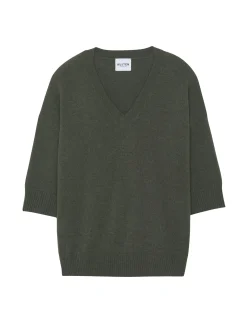 Pull Cachemire Col V Oversize Manche 3/4