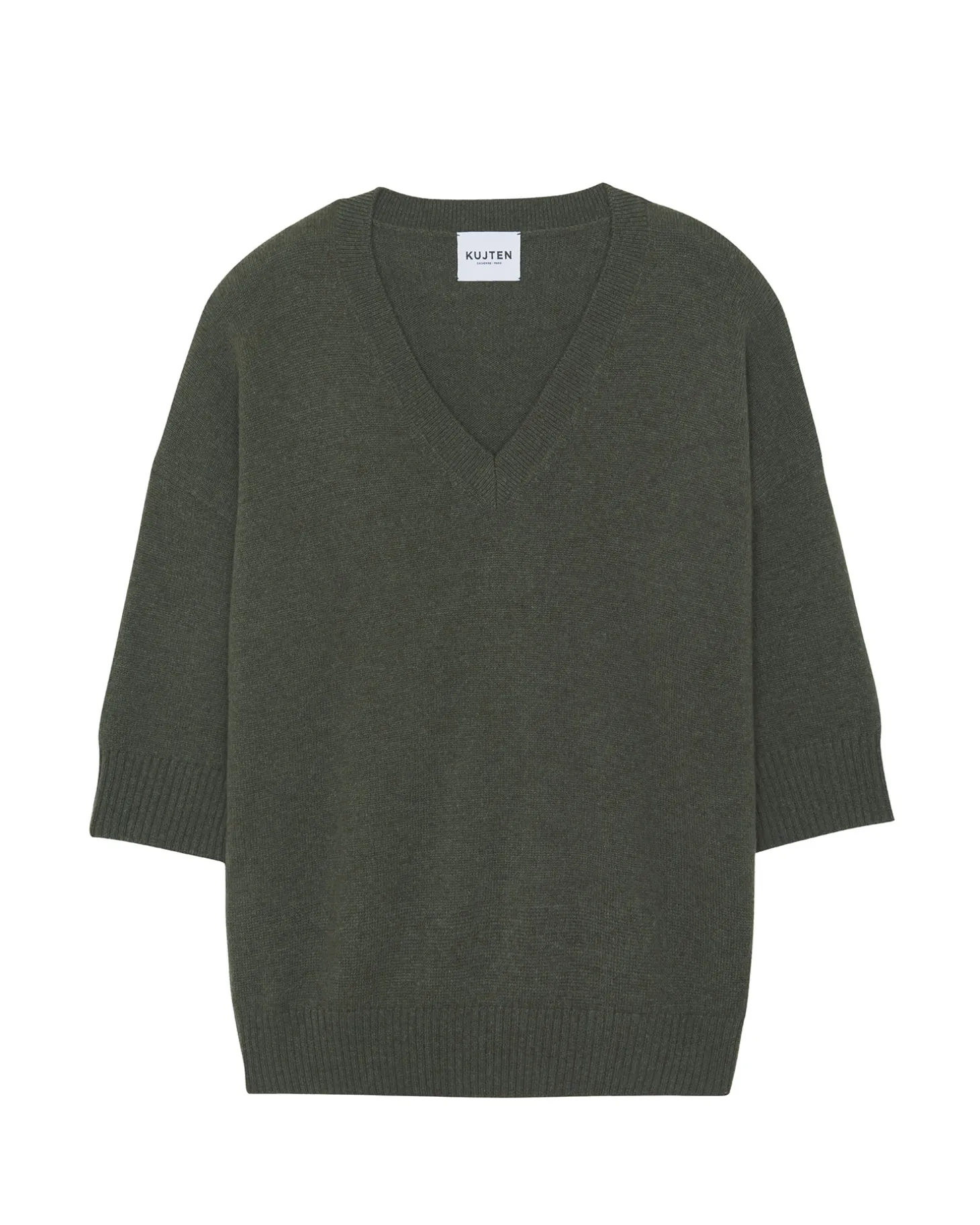 Pull Cachemire Col V Oversize Manche 3/4