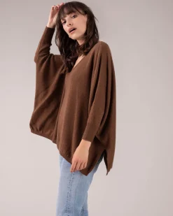 Pull Cachemire Col V Oversize Manche 3/4