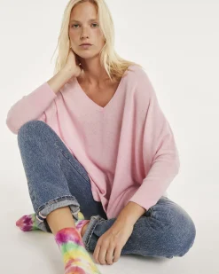 Pull Cachemire Col V Oversize Manche 3/4