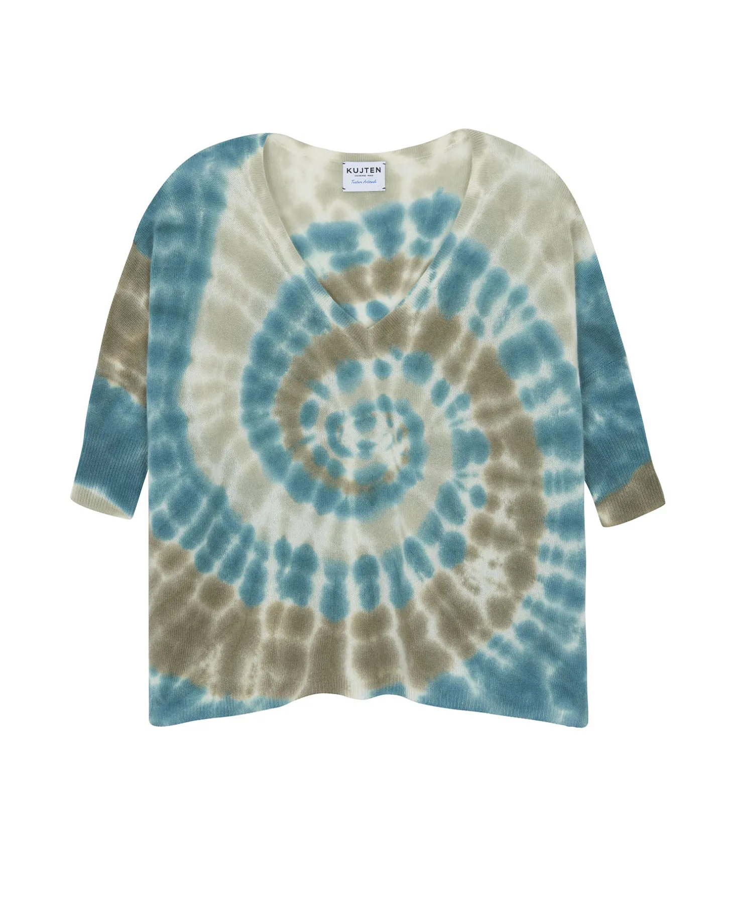 Pull Cachemire Col V Oversize Tie & Dye, 2 Fils