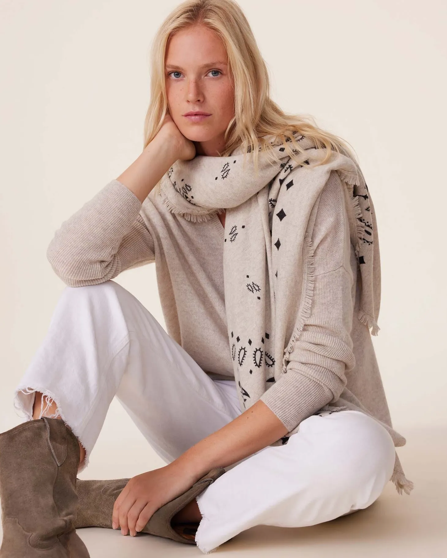 Pull Cachemire Col V Oversize Liquette, 2 Fils