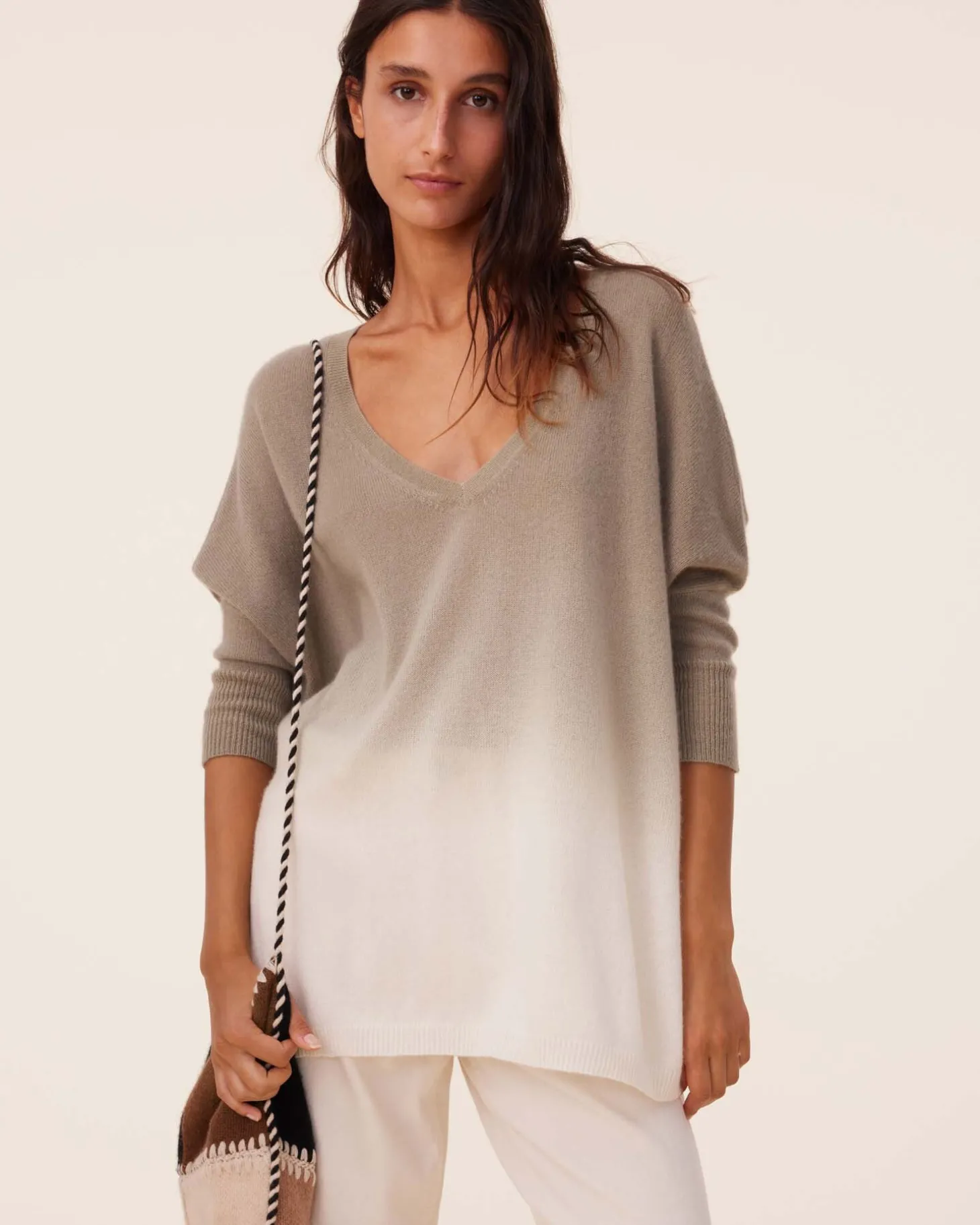 Pull Cachemire Col V Oversize Dip Dye, 2 Fils