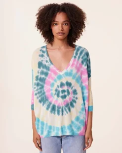 Pull Cachemire Col V Oversize Tie & Dye, 2 Fils