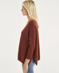 Pull Cachemire Col V Oversize Manche 3/4