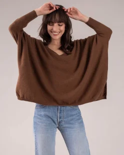 Pull Cachemire Col V Oversize Manche 3/4