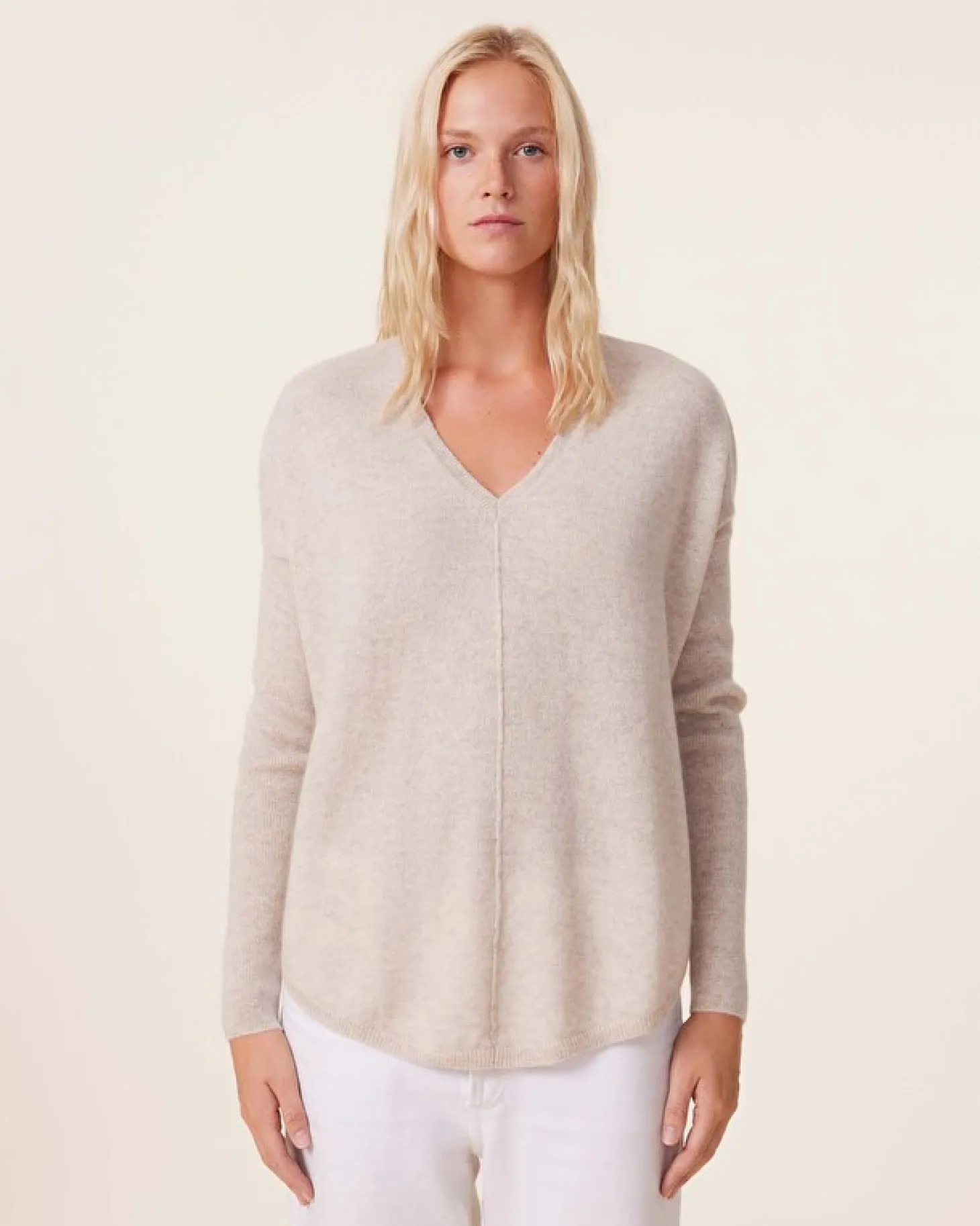Pull Cachemire Col V Oversize Liquette, 2 Fils
