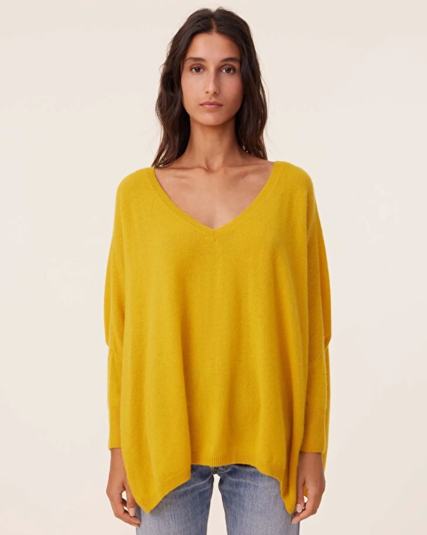 Pull Cachemire Col V Oversize Manche 3/4
