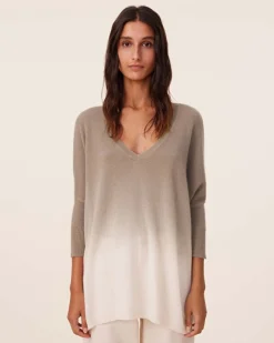 Pull Cachemire Col V Oversize Dip Dye, 2 Fils