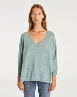 Pull Cachemire Col V Oversize Manche 3/4