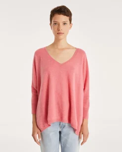 Pull Cachemire Col V Oversize Manche 3/4