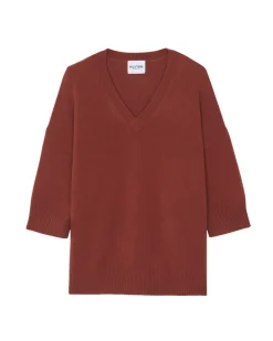 Pull Cachemire Col V Oversize Manche 3/4