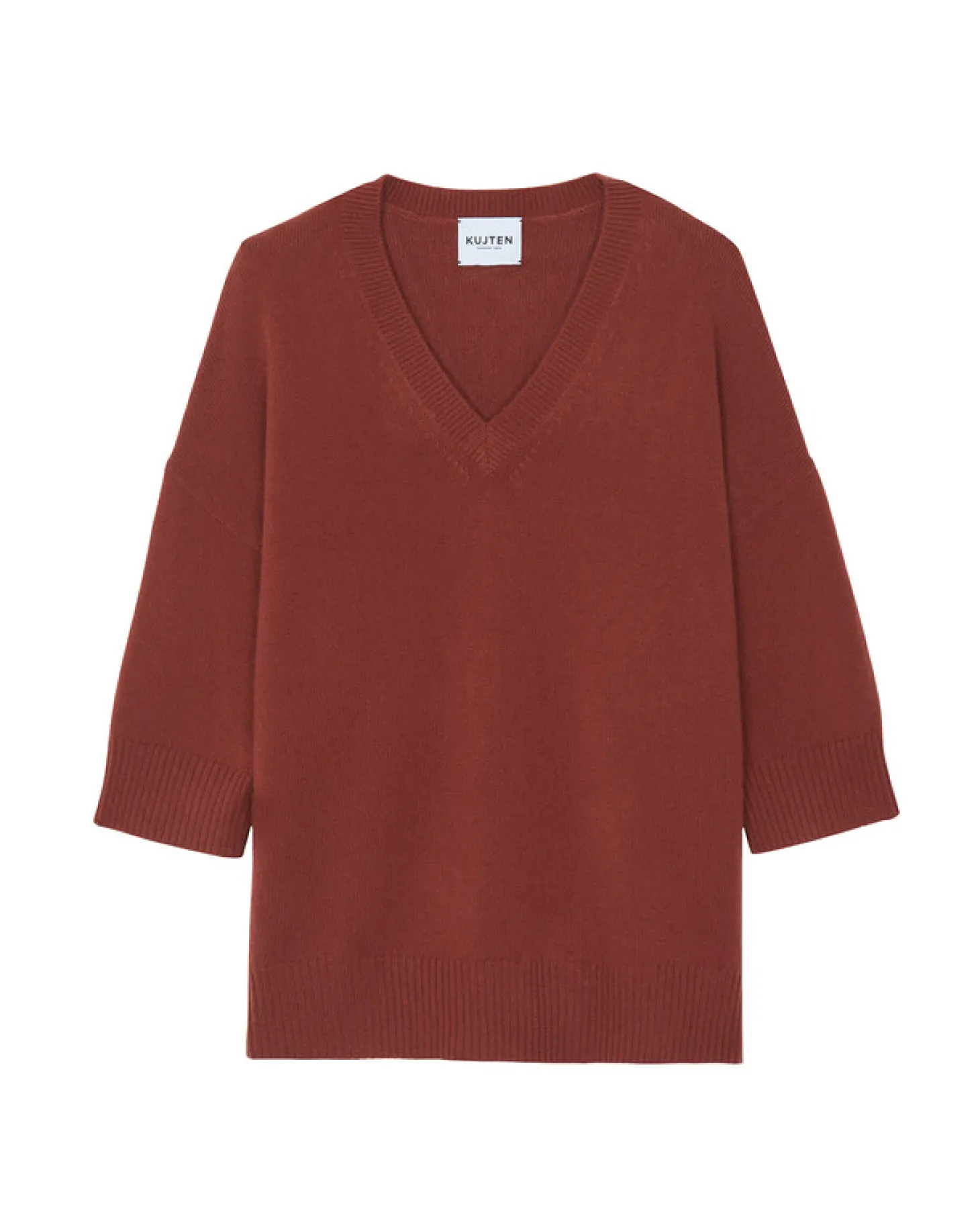 Pull Cachemire Col V Oversize Manche 3/4