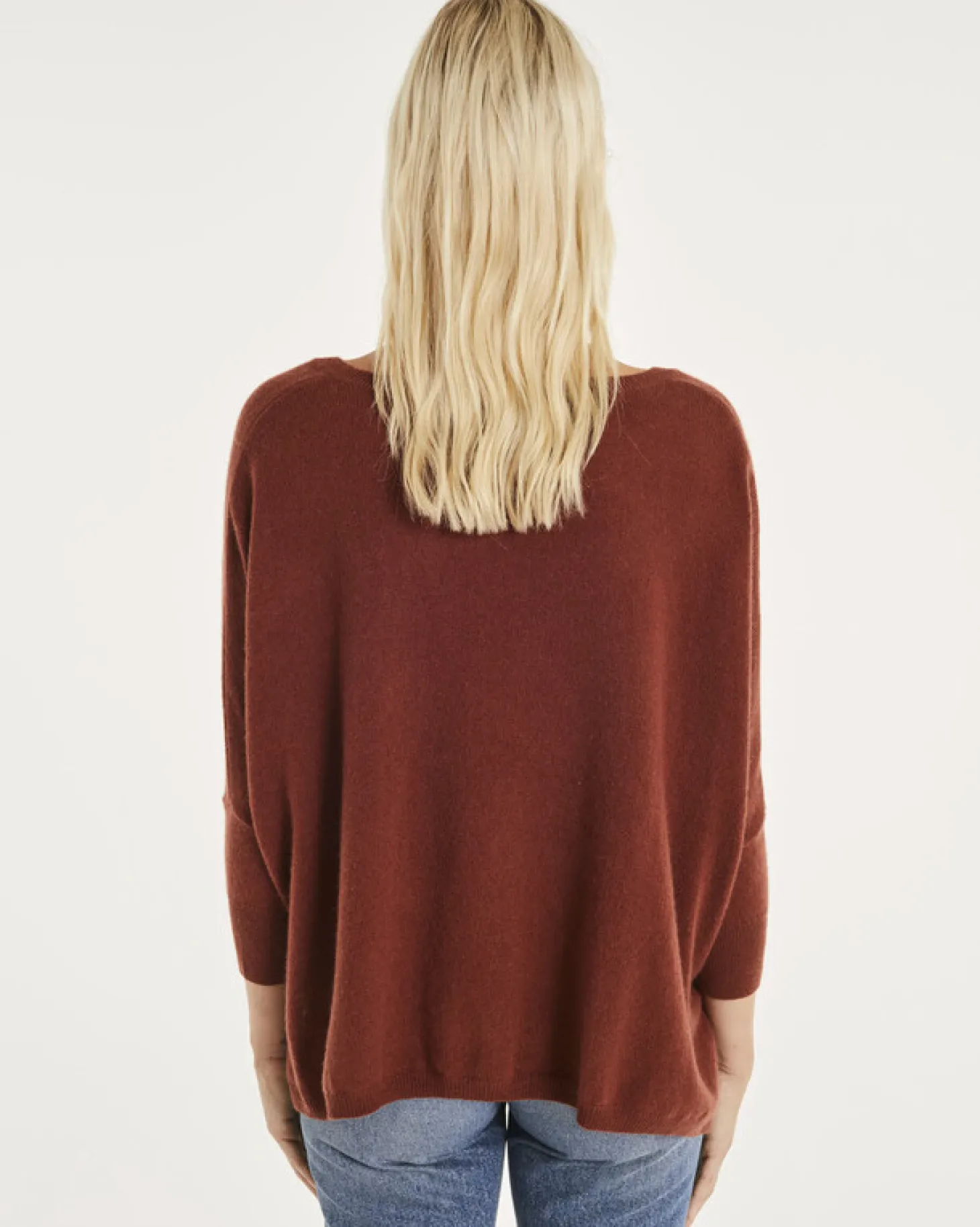 Pull Cachemire Col V Oversize Manche 3/4