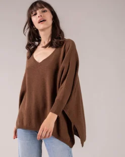Pull Cachemire Col V Oversize Manche 3/4