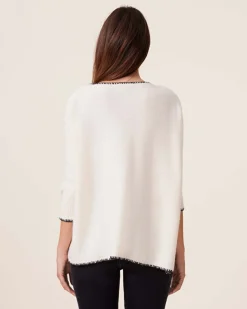 Pull Cachemire Col V Oversize Manche 3/4, 6 Fils