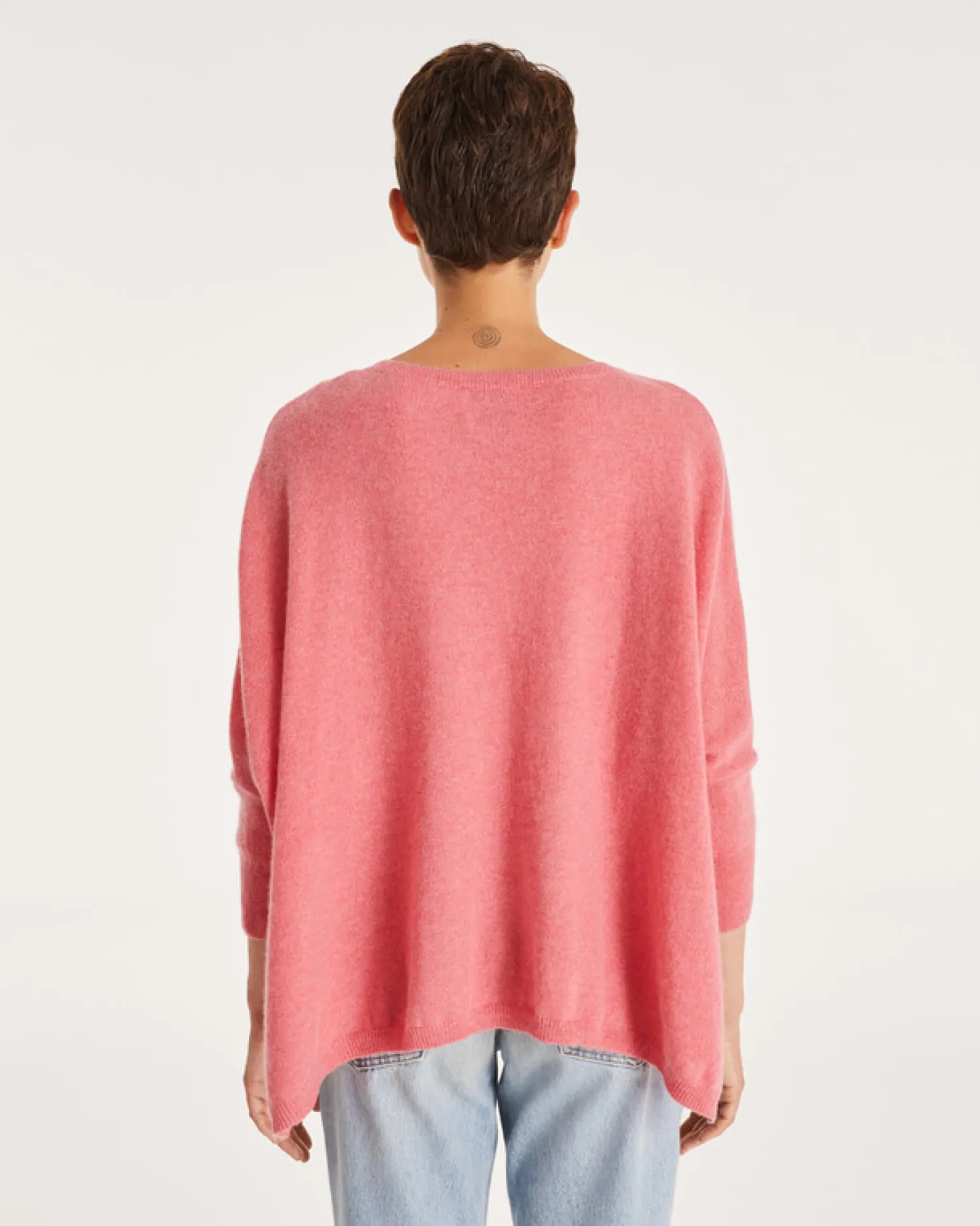 Pull Cachemire Col V Oversize Manche 3/4